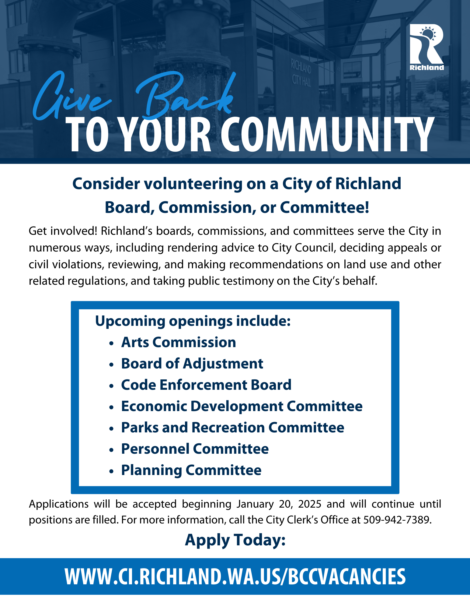 Get Involved in your Community dark and medium blue with white background